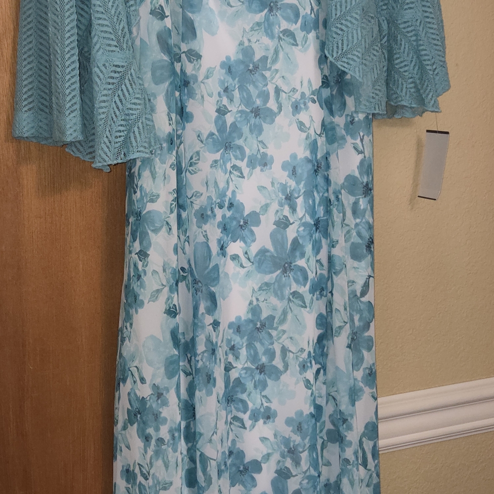 New 18W Connected Apparel Teal White Chiffon Lace Jacket Summer Dress - Picture 5 of 13